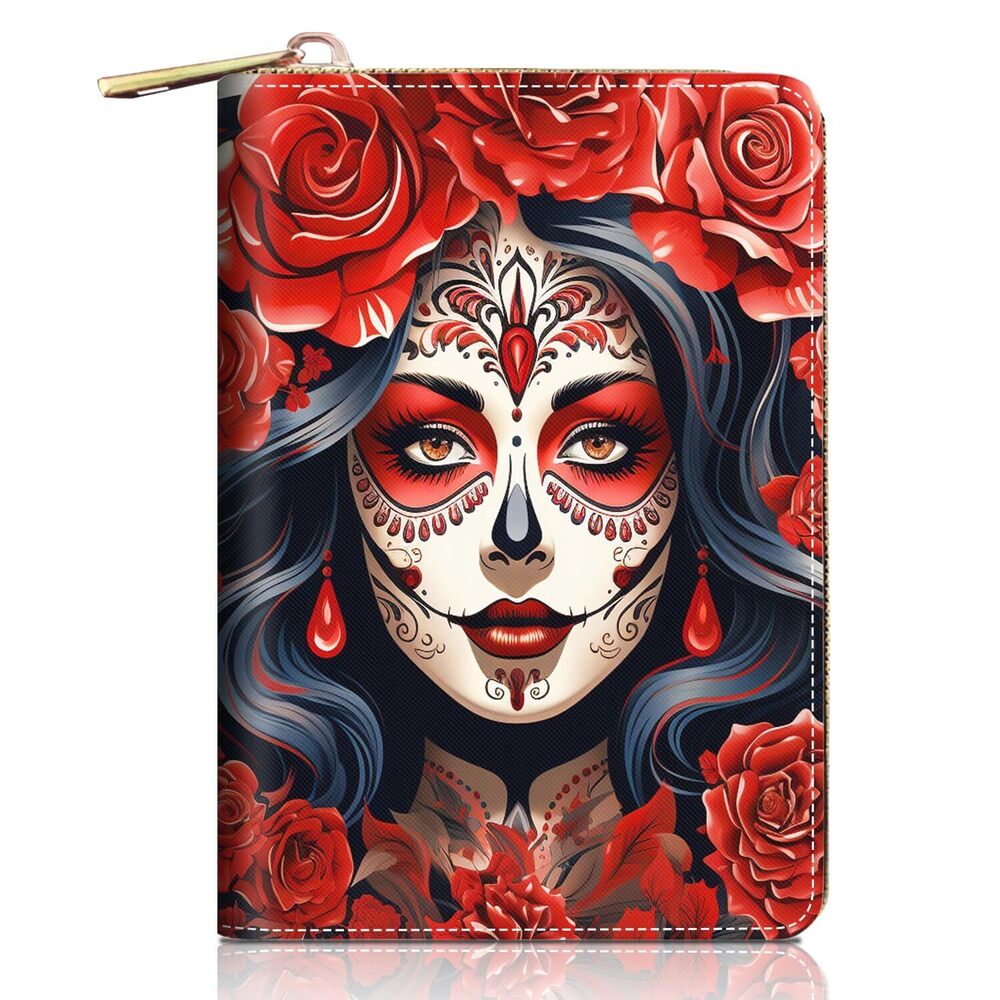 9191 Credit Card Holder Wallets , Sugar Skull Girl Rose Design RFID